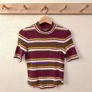 Madewell mock turtleneck striped short sleeve stretchy cotton T Shirt size small
